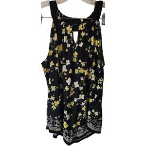 INC Sleeveless Black Yellow Floral Tank Top Size XL